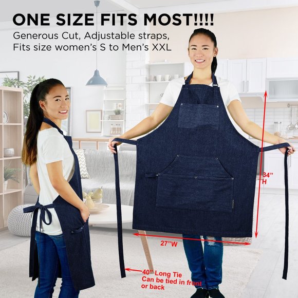 😍NWOT 1 PC UNISEX PREMIUM DENIM APRON BLUE | ALL PURPOSE KITCHEN BBQ WORK PAINT - Picture 5 of 9